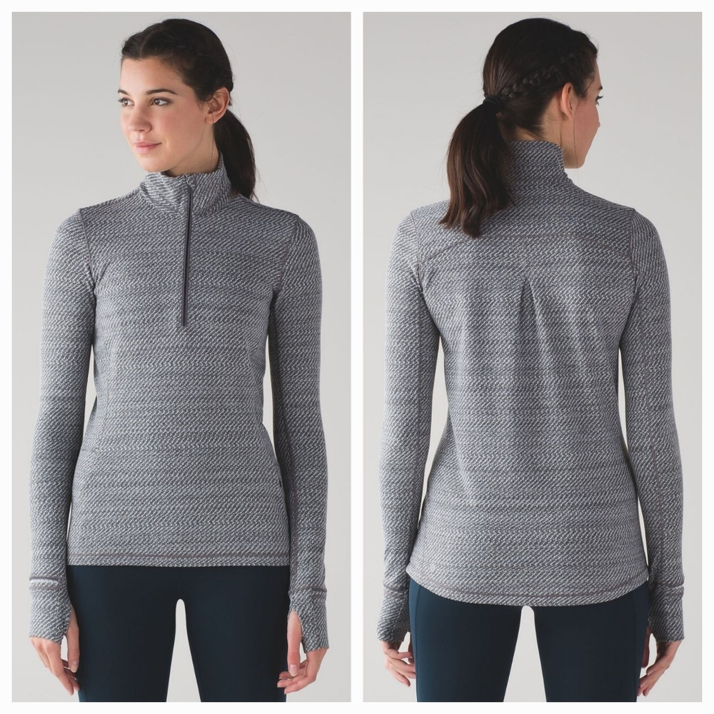Lululemon Outrun 1/2 Zip Hazy Heather Heathered White Heathered Black Sz 8